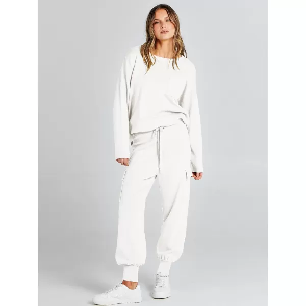 Caracilia Women's Two Piece Outfits Sweater Sets Long Sleeve Knit Pullover Tops and Cargo Jogger Pants Lounge Sets