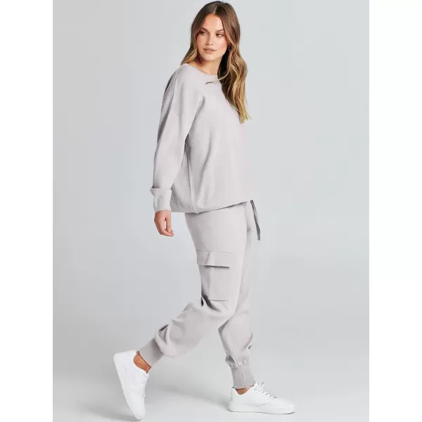 Caracilia Women's Two Piece Outfits Sweater Sets Long Sleeve Knit Pullover Tops and Cargo Jogger Pants Lounge Sets