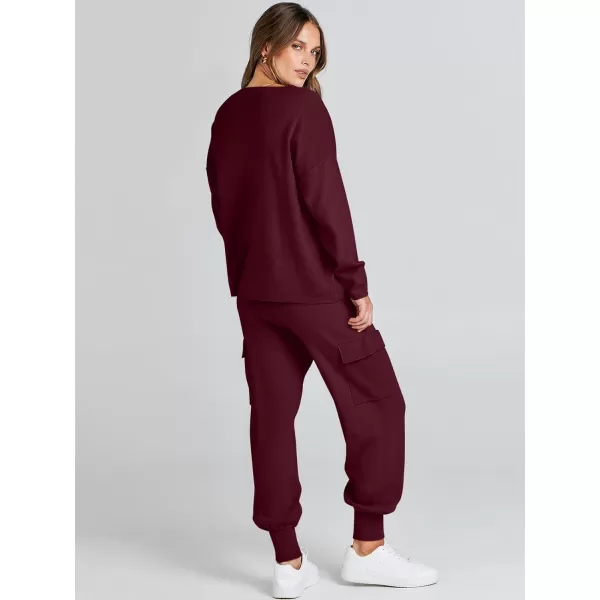 Caracilia Women's Two Piece Outfits Sweater Sets Long Sleeve Knit Pullover Tops and Cargo Jogger Pants Lounge Sets