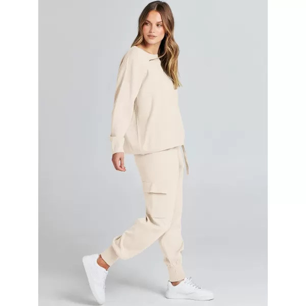 Caracilia Women's Two Piece Outfits Sweater Sets Long Sleeve Knit Pullover Tops and Cargo Jogger Pants Lounge Sets