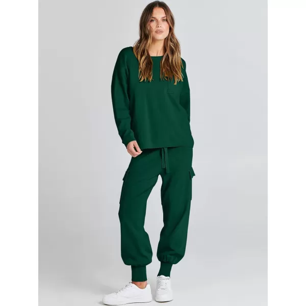 Caracilia Women's Two Piece Outfits Sweater Sets Long Sleeve Knit Pullover Tops and Cargo Jogger Pants Lounge Sets