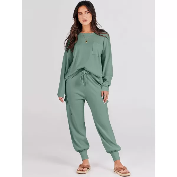 Caracilia Women's Two Piece Outfits Sweater Sets Long Sleeve Knit Pullover Tops and Cargo Jogger Pants Lounge Sets