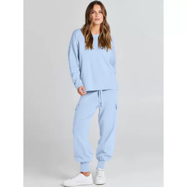 Caracilia Women's Two Piece Outfits Sweater Sets Long Sleeve Knit Pullover Tops and Cargo Jogger Pants Lounge Sets
