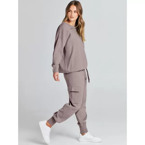 Caracilia Women's Two Piece Outfits Sweater Sets Long Sleeve Knit Pullover Tops and Cargo Jogger Pants Lounge Sets