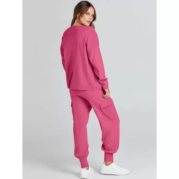 Caracilia Women's Two Piece Outfits Sweater Sets Long Sleeve Knit Pullover Tops and Cargo Jogger Pants Lounge Sets