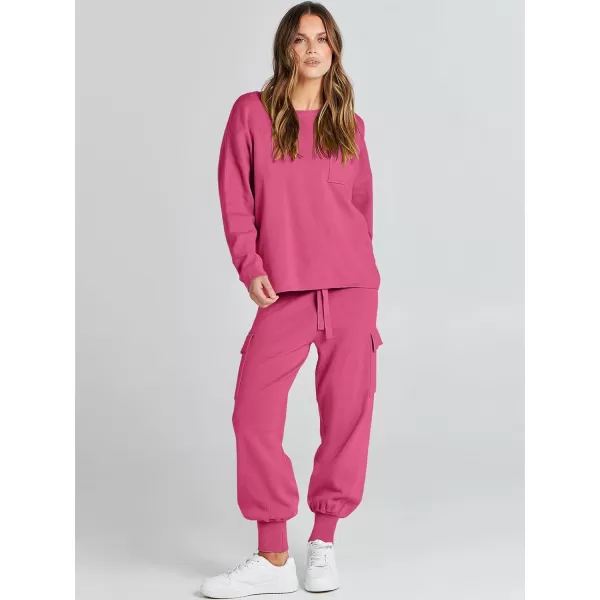 Caracilia Women's Two Piece Outfits Sweater Sets Long Sleeve Knit Pullover Tops and Cargo Jogger Pants Lounge Sets