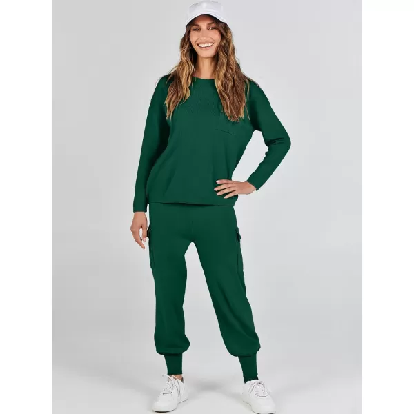 Caracilia Women's Two Piece Outfits Sweater Sets Long Sleeve Knit Pullover Tops and Cargo Jogger Pants Lounge Sets
