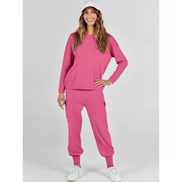 Caracilia Women's Two Piece Outfits Sweater Sets Long Sleeve Knit Pullover Tops and Cargo Jogger Pants Lounge Sets