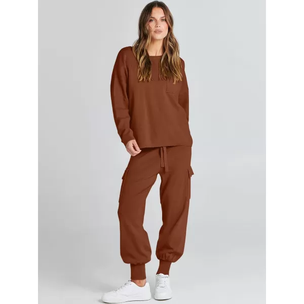 Caracilia Women's Two Piece Outfits Sweater Sets Long Sleeve Knit Pullover Tops and Cargo Jogger Pants Lounge Sets