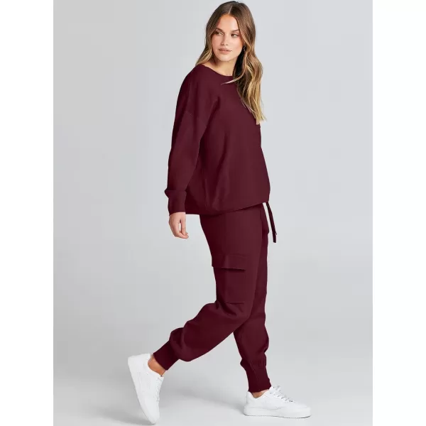 Caracilia Women's Two Piece Outfits Sweater Sets Long Sleeve Knit Pullover Tops and Cargo Jogger Pants Lounge Sets