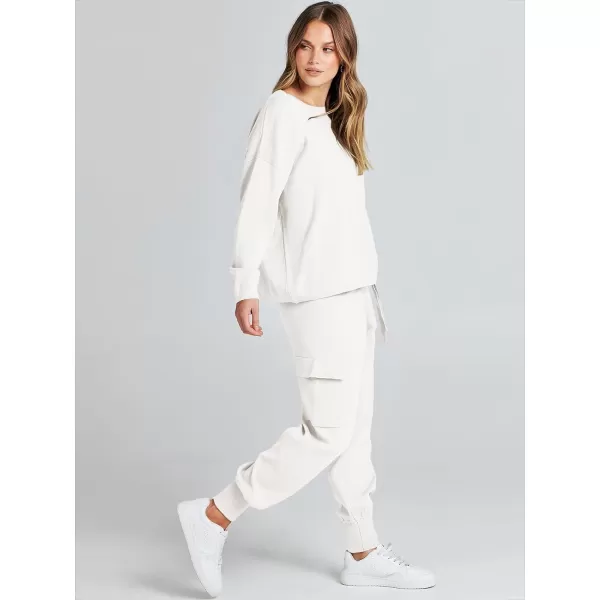 Caracilia Women's Two Piece Outfits Sweater Sets Long Sleeve Knit Pullover Tops and Cargo Jogger Pants Lounge Sets
