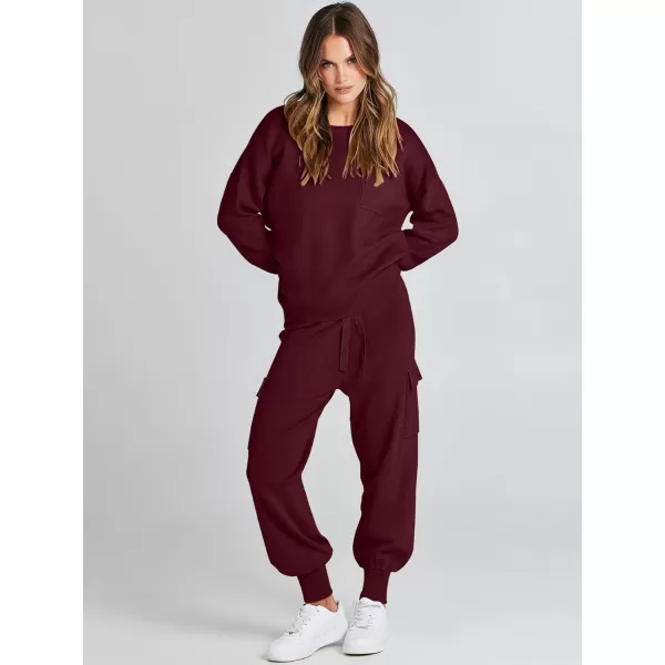 Caracilia Women's Two Piece Outfits Sweater Sets Long Sleeve Knit Pullover Tops and Cargo Jogger Pants Lounge Sets