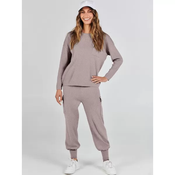 Caracilia Women's Two Piece Outfits Sweater Sets Long Sleeve Knit Pullover Tops and Cargo Jogger Pants Lounge Sets