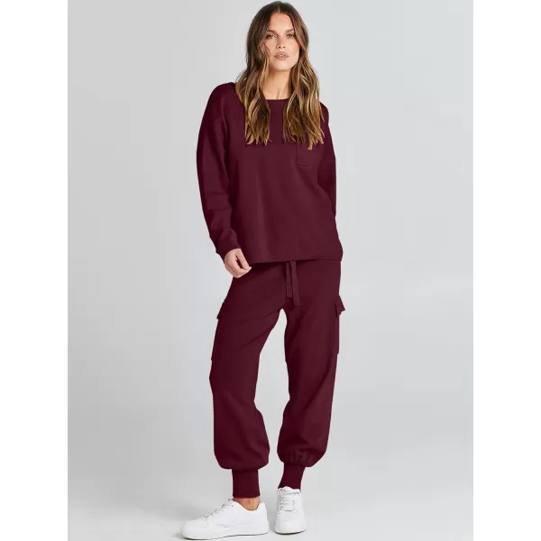 Caracilia Women's Two Piece Outfits Sweater Sets Long Sleeve Knit Pullover Tops and Cargo Jogger Pants Lounge Sets