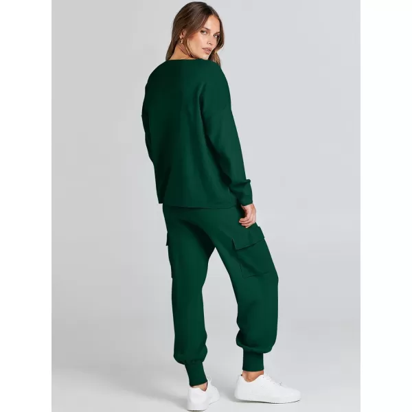 Caracilia Women's Two Piece Outfits Sweater Sets Long Sleeve Knit Pullover Tops and Cargo Jogger Pants Lounge Sets