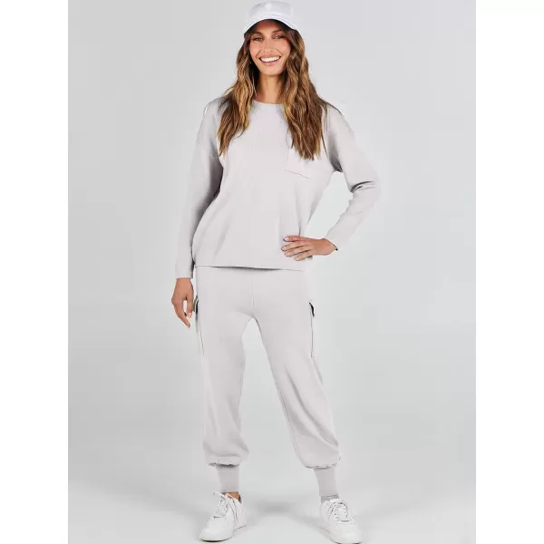 Caracilia Women's Two Piece Outfits Sweater Sets Long Sleeve Knit Pullover Tops and Cargo Jogger Pants Lounge Sets