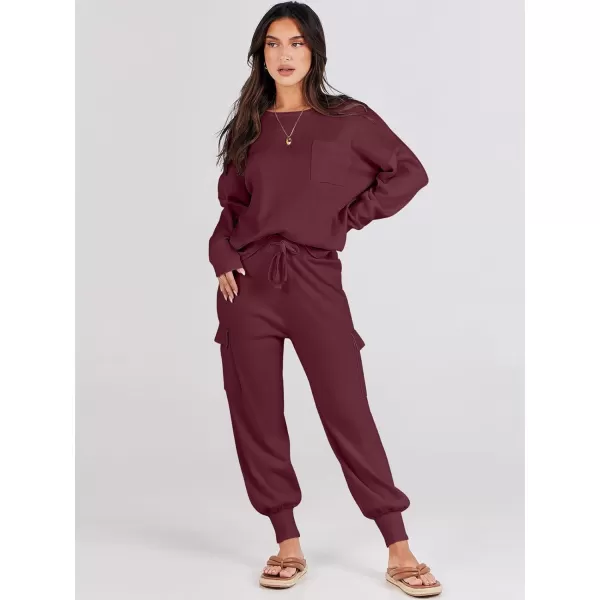 Caracilia Women's Two Piece Outfits Sweater Sets Long Sleeve Knit Pullover Tops and Cargo Jogger Pants Lounge Sets