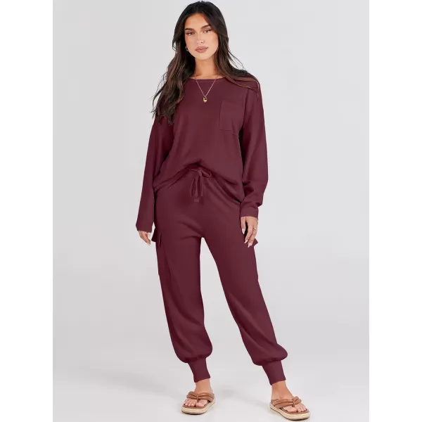Caracilia Women's Two Piece Outfits Sweater Sets Long Sleeve Knit Pullover Tops and Cargo Jogger Pants Lounge Sets
