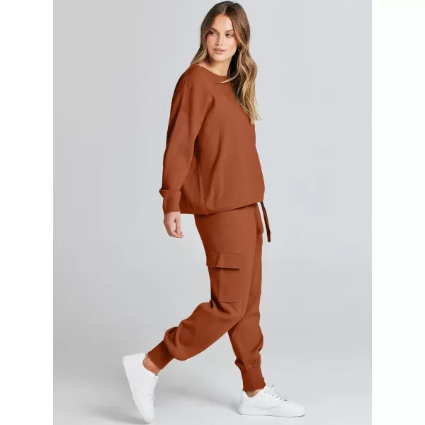 Caracilia Women's Two Piece Outfits Sweater Sets Long Sleeve Knit Pullover Tops and Cargo Jogger Pants Lounge Sets