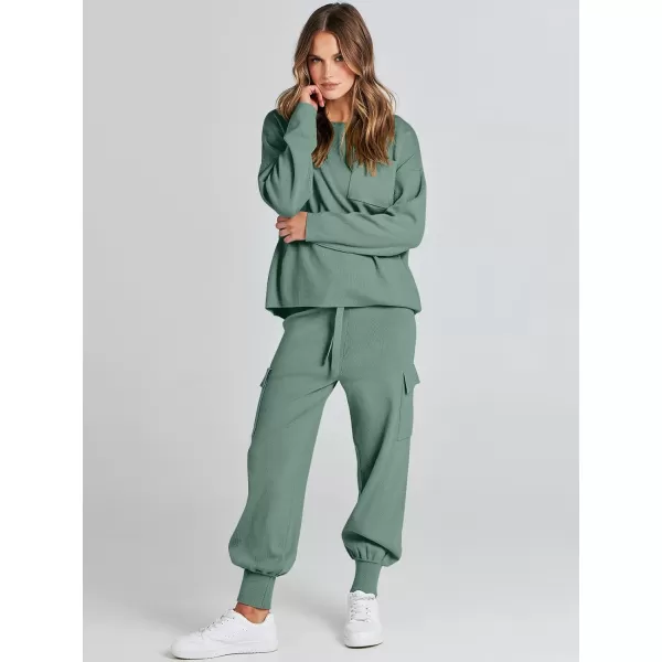 Caracilia Women's Two Piece Outfits Sweater Sets Long Sleeve Knit Pullover Tops and Cargo Jogger Pants Lounge Sets