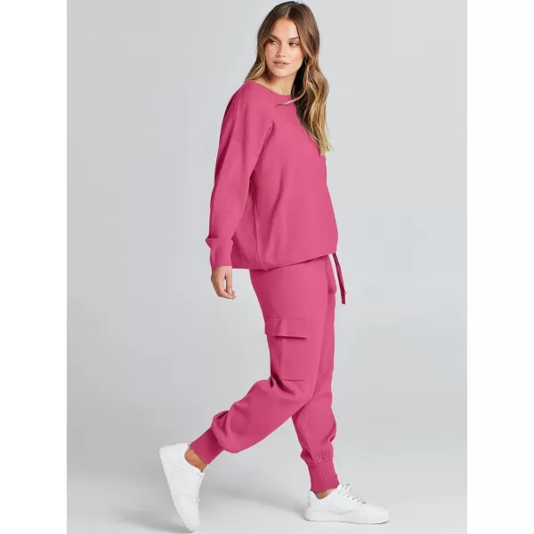 Caracilia Women's Two Piece Outfits Sweater Sets Long Sleeve Knit Pullover Tops and Cargo Jogger Pants Lounge Sets