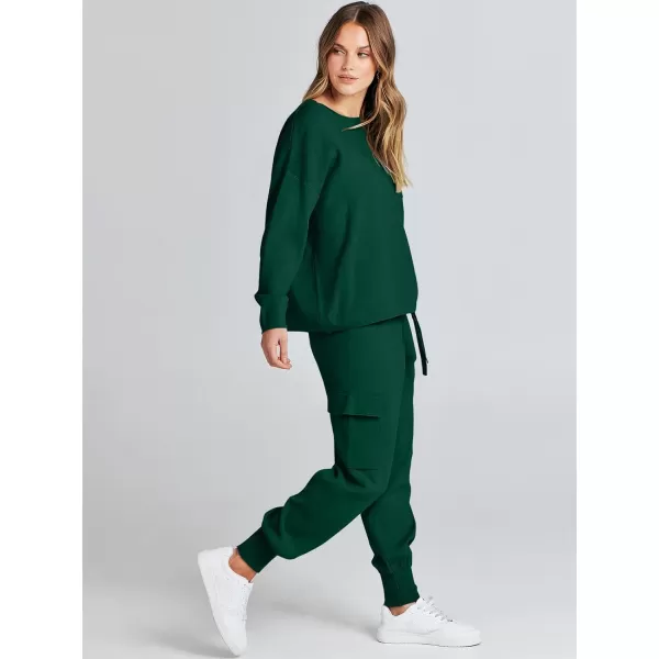 Caracilia Women's Two Piece Outfits Sweater Sets Long Sleeve Knit Pullover Tops and Cargo Jogger Pants Lounge Sets