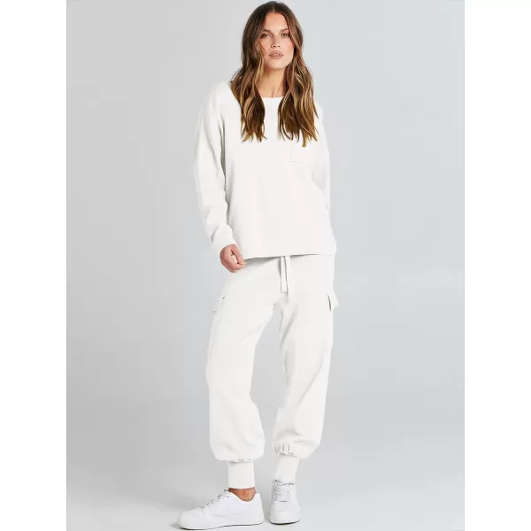 Caracilia Women's Two Piece Outfits Sweater Sets Long Sleeve Knit Pullover Tops and Cargo Jogger Pants Lounge Sets
