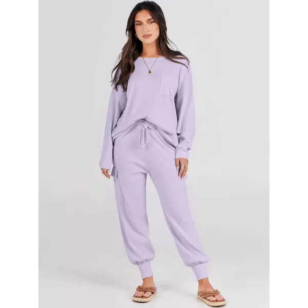 Caracilia Women's Two Piece Outfits Sweater Sets Long Sleeve Knit Pullover Tops and Cargo Jogger Pants Lounge Sets