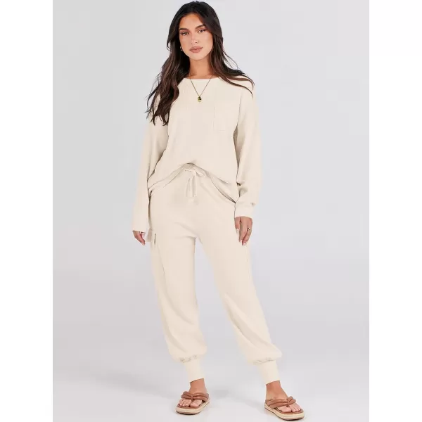 Caracilia Women's Two Piece Outfits Sweater Sets Long Sleeve Knit Pullover Tops and Cargo Jogger Pants Lounge Sets