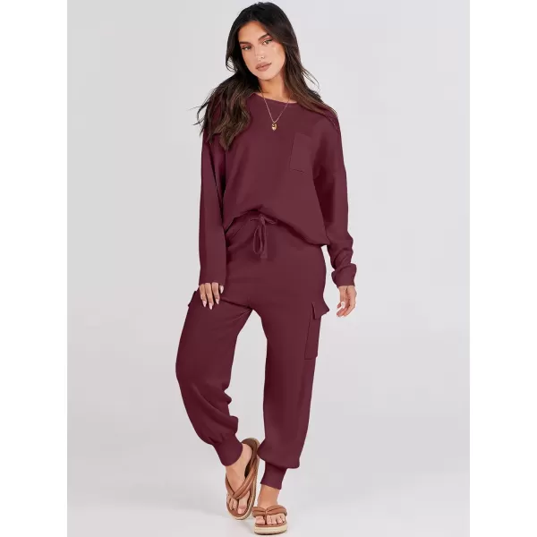 Caracilia Women's Two Piece Outfits Sweater Sets Long Sleeve Knit Pullover Tops and Cargo Jogger Pants Lounge Sets