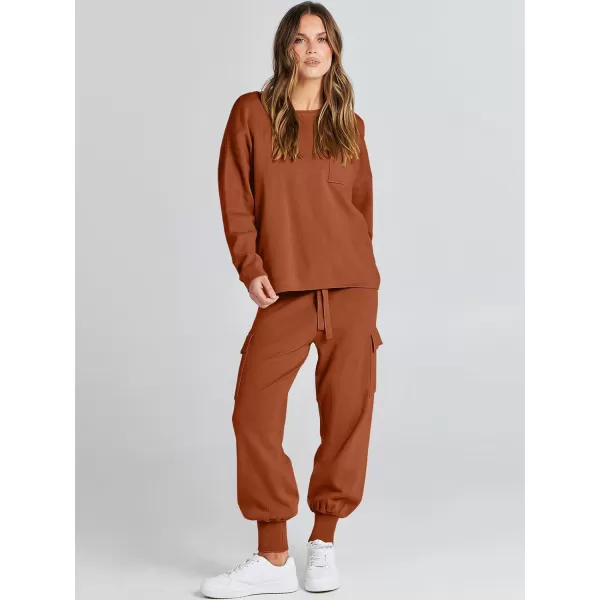 Caracilia Women's Two Piece Outfits Sweater Sets Long Sleeve Knit Pullover Tops and Cargo Jogger Pants Lounge Sets