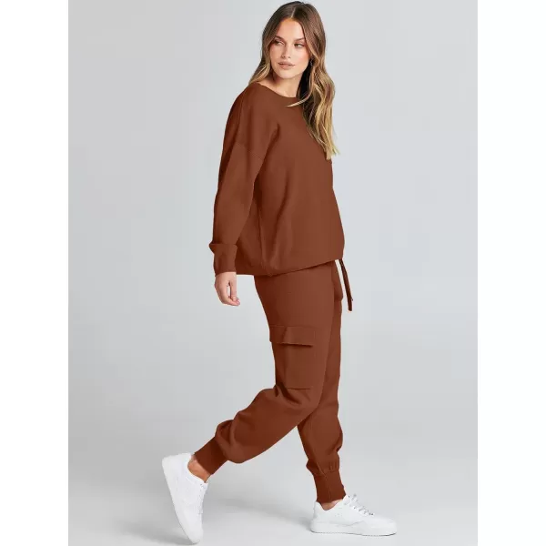 Caracilia Women's Two Piece Outfits Sweater Sets Long Sleeve Knit Pullover Tops and Cargo Jogger Pants Lounge Sets
