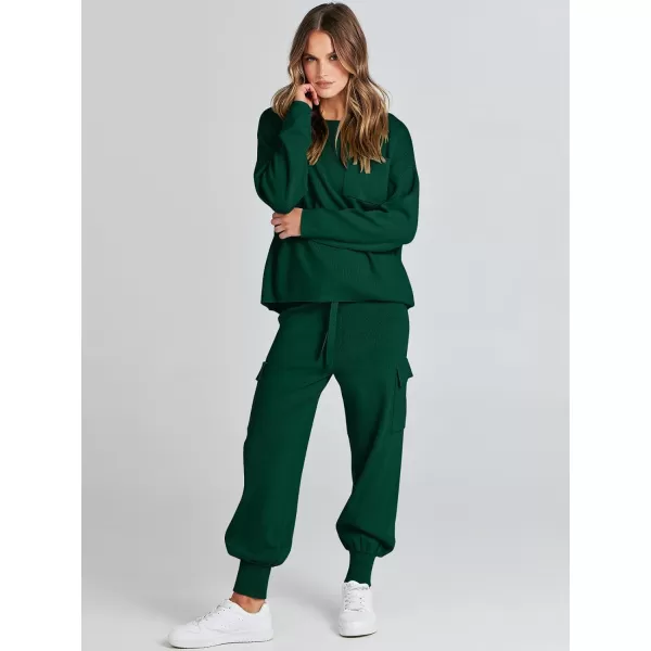 Caracilia Women's Two Piece Outfits Sweater Sets Long Sleeve Knit Pullover Tops and Cargo Jogger Pants Lounge Sets
