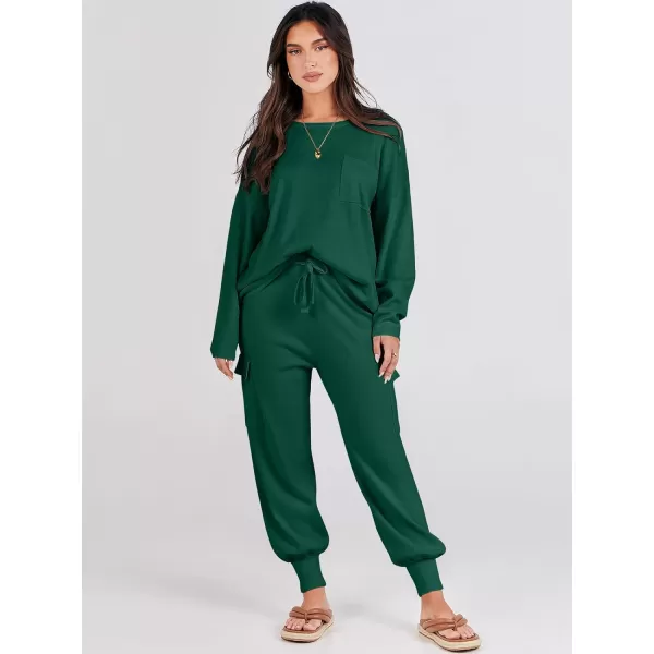 Caracilia Women's Two Piece Outfits Sweater Sets Long Sleeve Knit Pullover Tops and Cargo Jogger Pants Lounge Sets