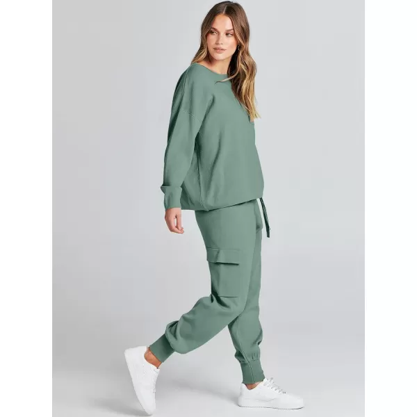 Caracilia Women's Two Piece Outfits Sweater Sets Long Sleeve Knit Pullover Tops and Cargo Jogger Pants Lounge Sets