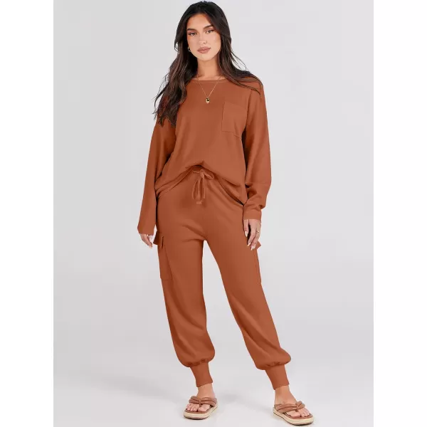 Caracilia Women's Two Piece Outfits Sweater Sets Long Sleeve Knit Pullover Tops and Cargo Jogger Pants Lounge Sets