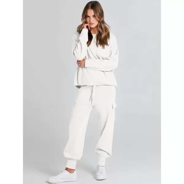Caracilia Women's Two Piece Outfits Sweater Sets Long Sleeve Knit Pullover Tops and Cargo Jogger Pants Lounge Sets