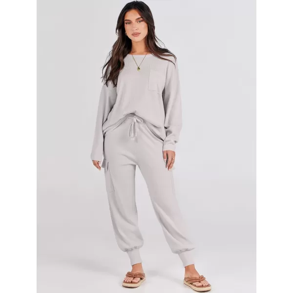 Caracilia Women's Two Piece Outfits Sweater Sets Long Sleeve Knit Pullover Tops and Cargo Jogger Pants Lounge Sets