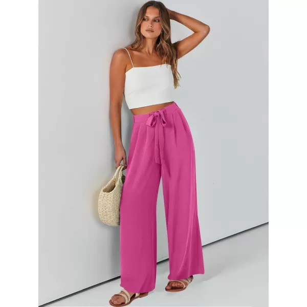 Caracilia Womens Wide Leg Palazzo Pants High Waisted Adjustable Tie Knot Flowy Trousers Casual Loose Lounge Pant with Pockets
