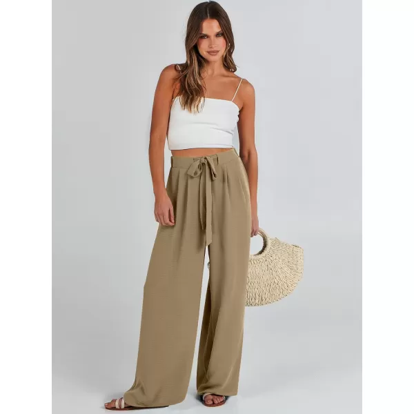 Caracilia Womens Wide Leg Palazzo Pants High Waisted Adjustable Tie Knot Flowy Trousers Casual Loose Lounge Pant with Pockets
