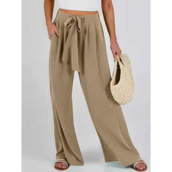 Caracilia Womens Wide Leg Palazzo Pants High Waisted Adjustable Tie Knot Flowy Trousers Casual Loose Lounge Pant with Pockets