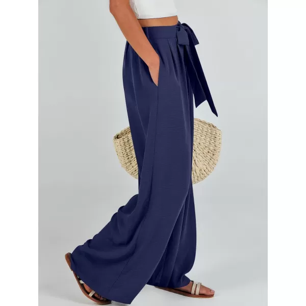 Caracilia Womens Wide Leg Palazzo Pants High Waisted Adjustable Tie Knot Flowy Trousers Casual Loose Lounge Pant with Pockets