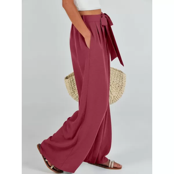 Caracilia Womens Wide Leg Palazzo Pants High Waisted Adjustable Tie Knot Flowy Trousers Casual Loose Lounge Pant with Pockets