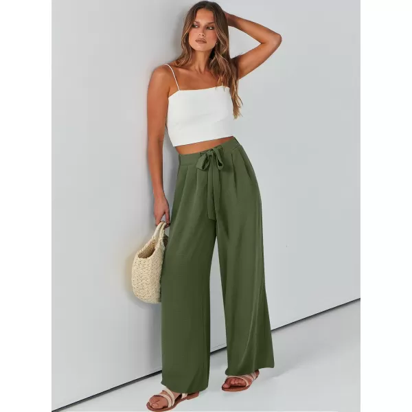 Caracilia Womens Wide Leg Palazzo Pants High Waisted Adjustable Tie Knot Flowy Trousers Casual Loose Lounge Pant with Pockets