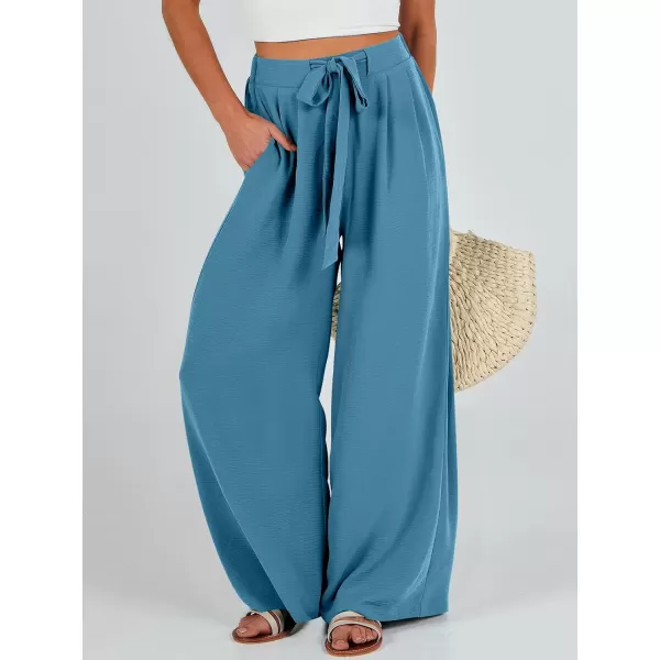Caracilia Womens Wide Leg Palazzo Pants High Waisted Adjustable Tie Knot Flowy Trousers Casual Loose Lounge Pant with Pockets