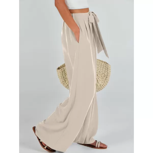 Caracilia Womens Wide Leg Palazzo Pants High Waisted Adjustable Tie Knot Flowy Trousers Casual Loose Lounge Pant with Pockets