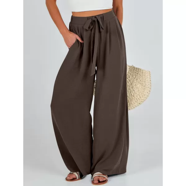 Caracilia Womens Wide Leg Palazzo Pants High Waisted Adjustable Tie Knot Flowy Trousers Casual Loose Lounge Pant with Pockets