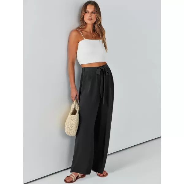 Caracilia Womens Wide Leg Palazzo Pants High Waisted Adjustable Tie Knot Flowy Trousers Casual Loose Lounge Pant with Pockets