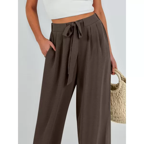 Caracilia Womens Wide Leg Palazzo Pants High Waisted Adjustable Tie Knot Flowy Trousers Casual Loose Lounge Pant with Pockets
