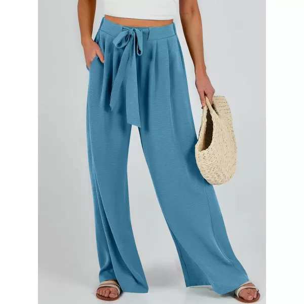 Caracilia Womens Wide Leg Palazzo Pants High Waisted Adjustable Tie Knot Flowy Trousers Casual Loose Lounge Pant with Pockets